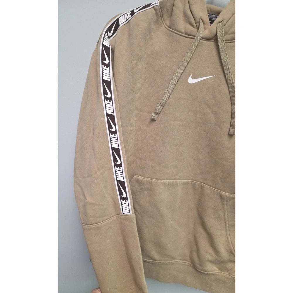 Nike Pullover Hoodie Men's Med Center Swoosh Nike‎ logo (brown) down sleeves Tan